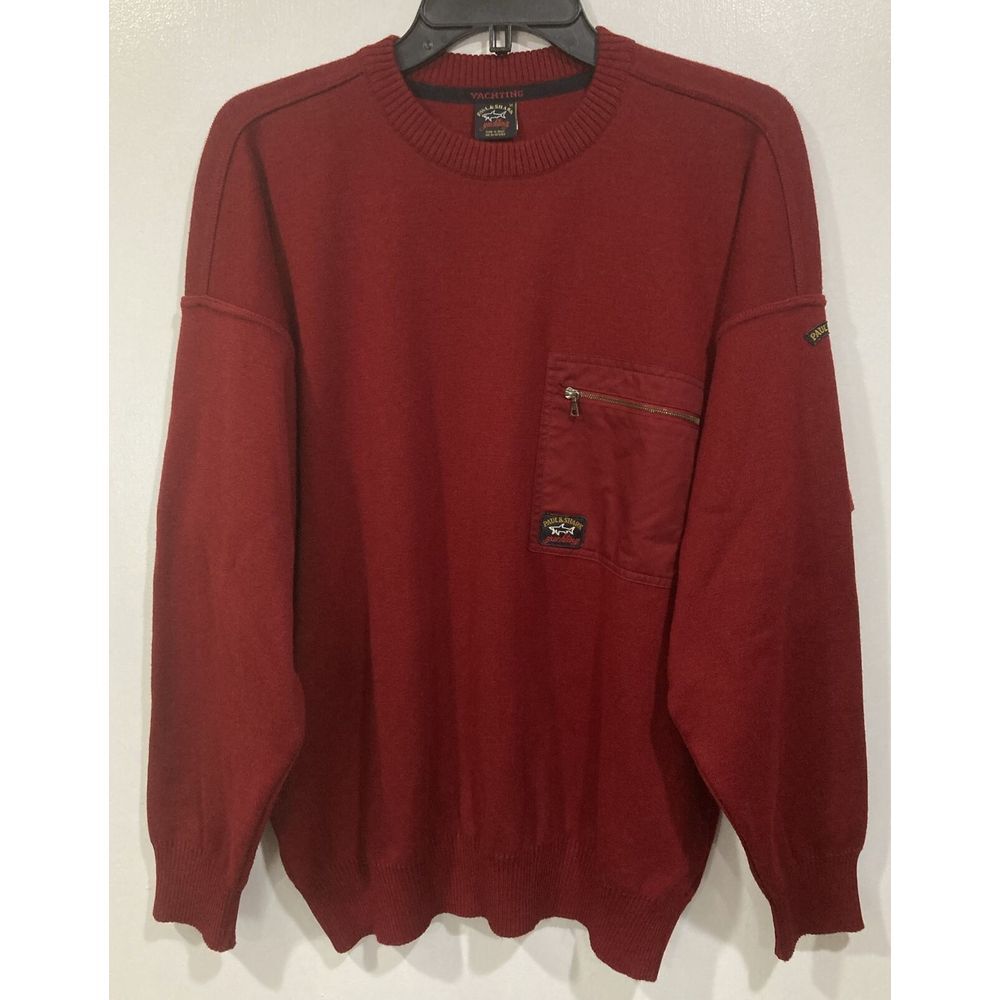 VTG Paul & Shark Yachting Red Pullover‎ Sweater Wool Blend Medium Made in Italy